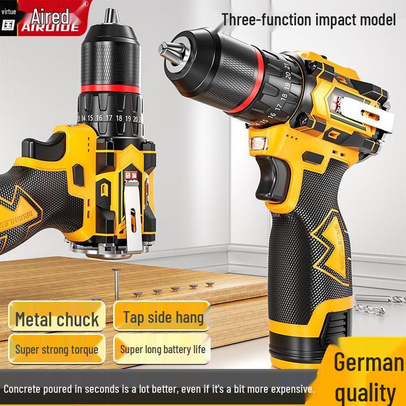High-Power Lithium Battery Hand Drill with Impact Function – Cordless Electric Screwdriver for Home and Wall Drilling.