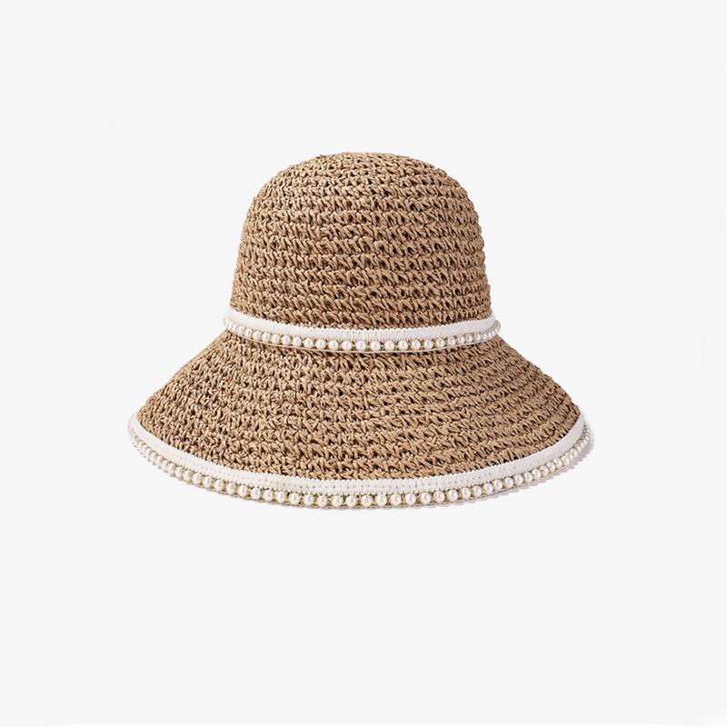 Hat Style Versatile Straw Woven Sweet Pearl Womens Sunshade Hatscaps Fisherman