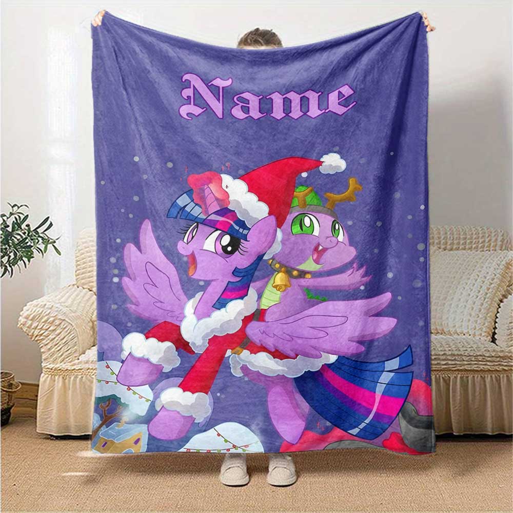 Little Pony (8) Customize Your Name Blanket Multi-purpose Customizable Blanket Soft & Cozy Suitable for Nap Picnics Living Room Chair