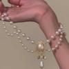 Bowknot Pendant Imitation Pearl Necklace Double Layer Bridal Jewelry Accessories  for Women