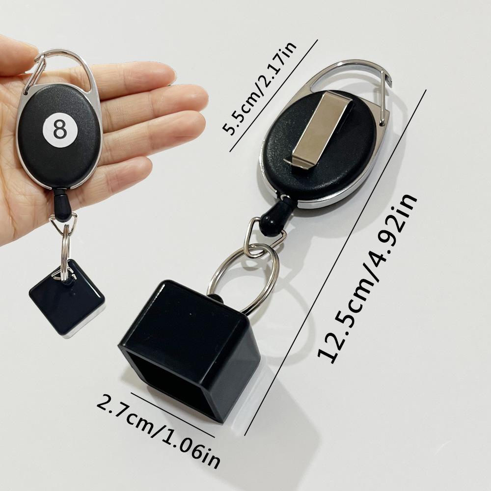 Black Eight Retractable Billiard Chalk Holder with Easy Pull Buckle and Stretch Cap - Billiard Table Accessory