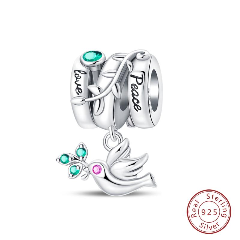 New Copper Heart Shaped Guardian Peace Dove Hope Angel Charms Beads Fit Qikaola Original Bracelets Diy Jewelry