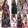Floral Print Patchwork Long Dress Women Bohemian Hallow Long Sleeve Oversized Autumn Maxi Dresses