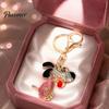 Sparkling Puppy Pendant Rhinestone Dog Keychain, Backpack Purse Bag Charm with Lobster Car Key Ring Clasp, Golden Plated Keyring Decorative Clasp