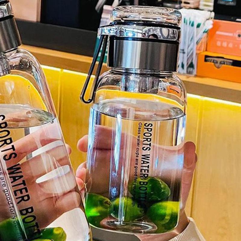 Clear Glass Water Bottle Clear Juice Bottles Glass Cups Large Capacity Jug With Tea Strainer Leak-Proof Flask Cup Reusable For