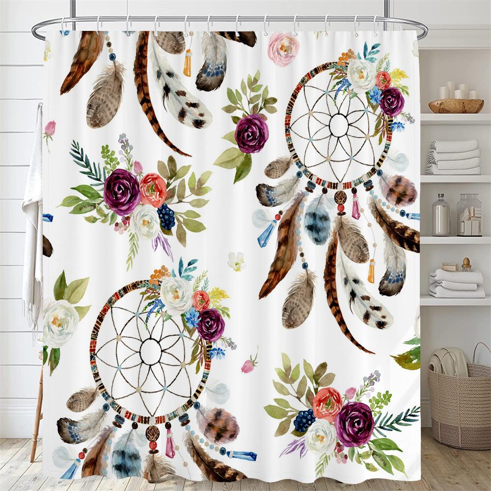 

Bathroom Floral Shower Curtain, Retro Flower Farmhouse Flower Plant Butterfly Animal Bohemia, Bathtub Shower Curtain With Hooks W60H190(CM)-1 Pcs