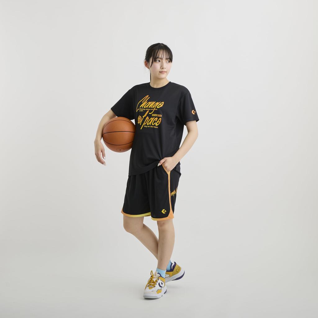 Converse Mini Basketball Short Sleeve for Printed T-Shirt Girls, T-Shirt, Black/Orange