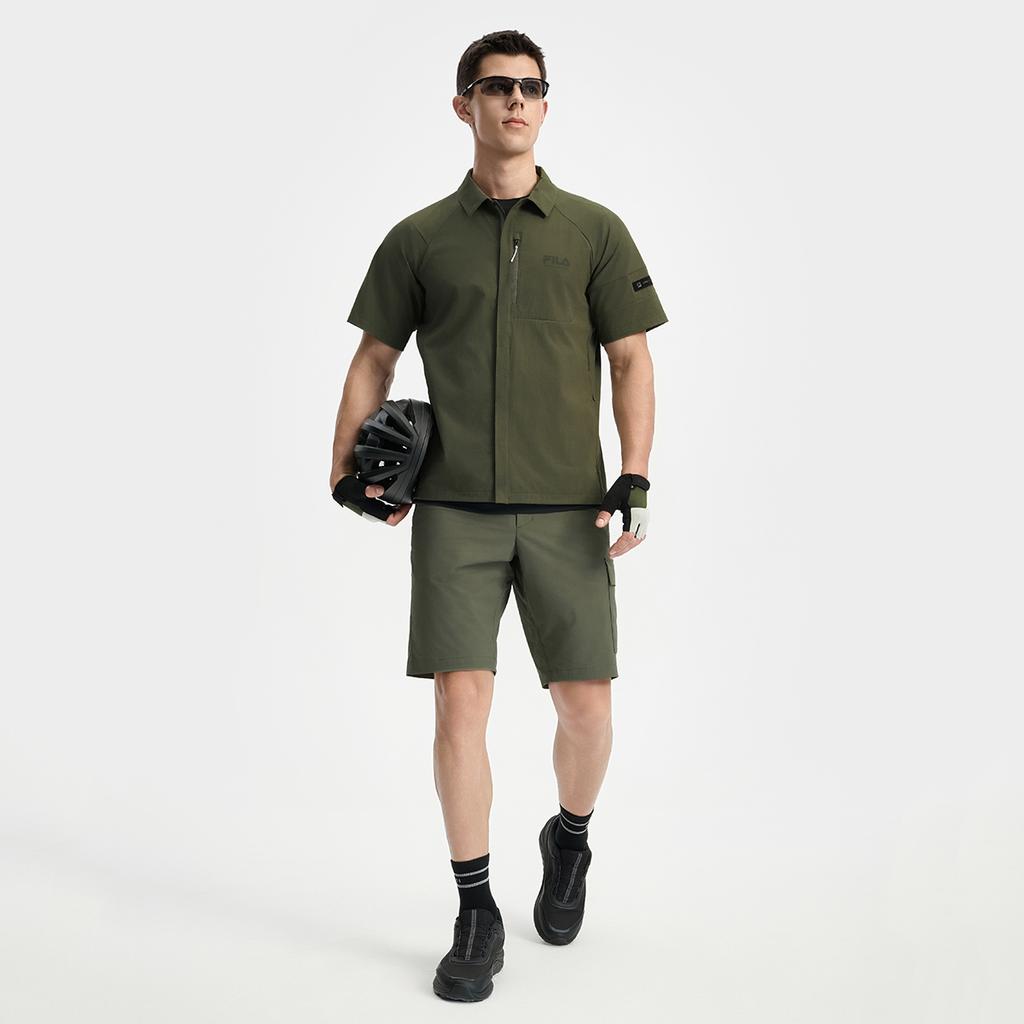 FILA Explorer Fashion Minimalist Casual Sports Outdoor Classic Versatile Short Sleeve Shirt Men shirts Deep-Green A11M538401FKK