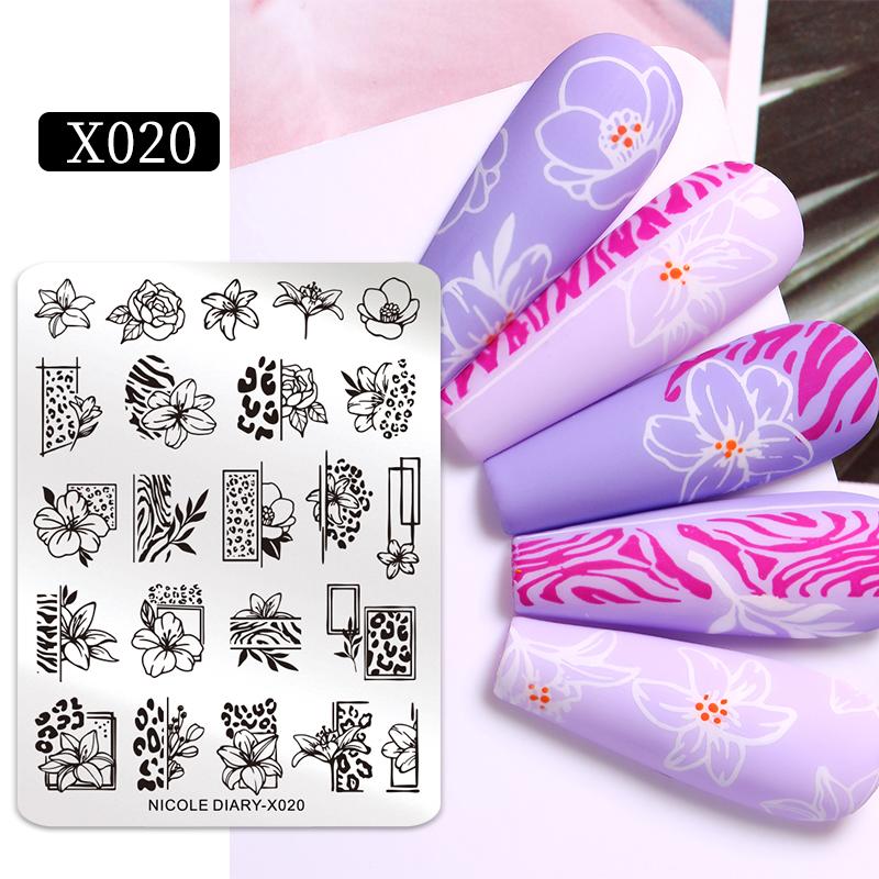 NICOLE DIARY Leopard Flower Nail Stamping Plate Image Transfer Template Geometry Leaf Stainless Steel Stencil Nail Printing Tool