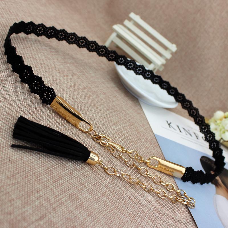 Women'S Ethnic Style Fringed Metal Hook Chain Waist Dress Belt Women'S Decorative Thin Belt Embossed