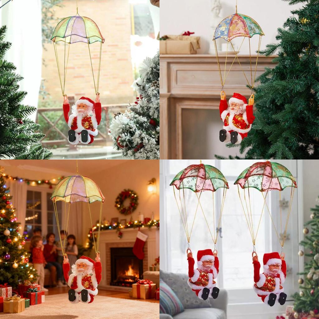 Christmas Santa Electric Parachute Toy With Music And Light For Kids Holiday Decor