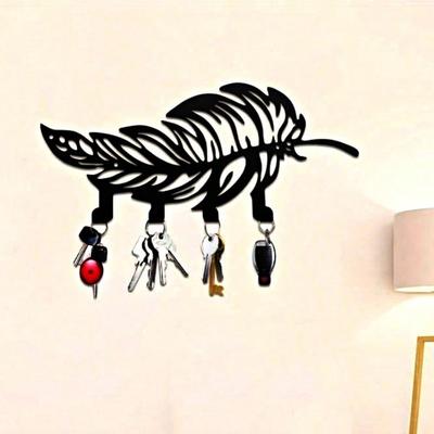 Metal Bohemian Feather Key Holder Wall Hook Coat Rack Hallway Modern Home