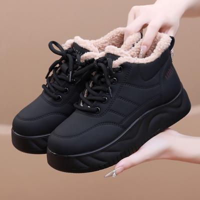 Chaussures d'hiver pour femmes en coton chaud avec velours, mode, à semelles épaisses, sportives et décontractées, chaussures d'hiver rehaussantes pour femmes