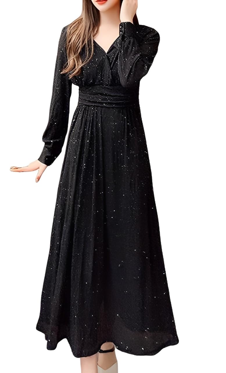 

Красивое длинное шифоновое платье с [toasoa] для женщин, ламе (01 - M, Черный) чёрный