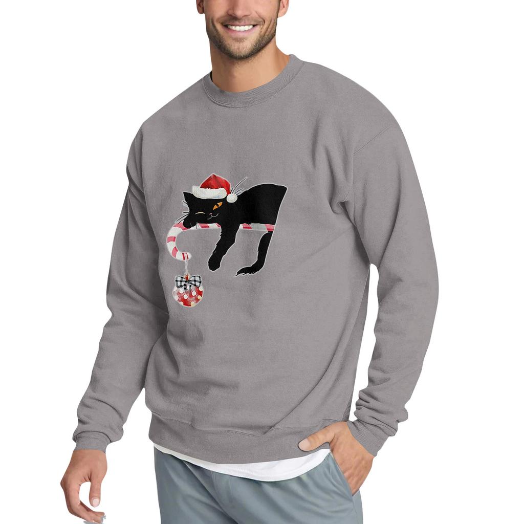 Christmas Print Loose Fit Round Neck Sweatshirt For Men