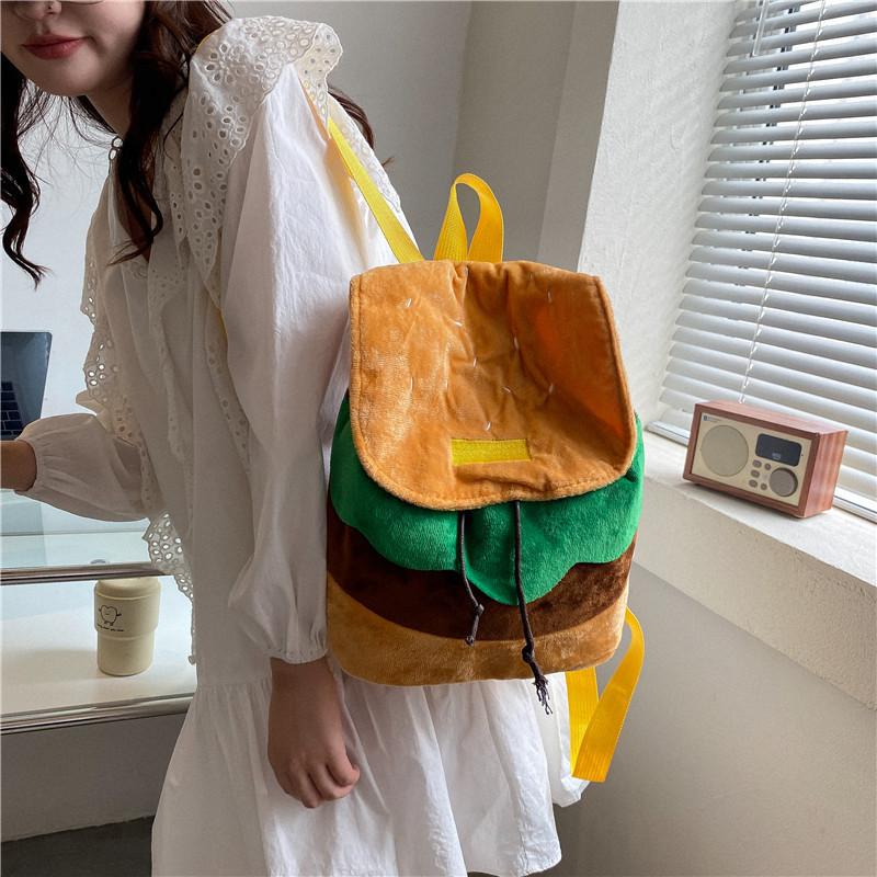 Adorable Plush Hamburger Backpack For Spring 2023 Trendy Casual Style With Large Capacity