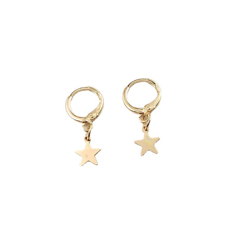 New European & American Fashion Stud Earrings: Simple Star, Moon, & Cross Designs