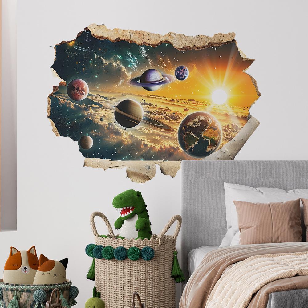 Fun-L075 Broken Wall Planet Universe Bedroom Living Room Background Landscaping Decorative Wall Stickers