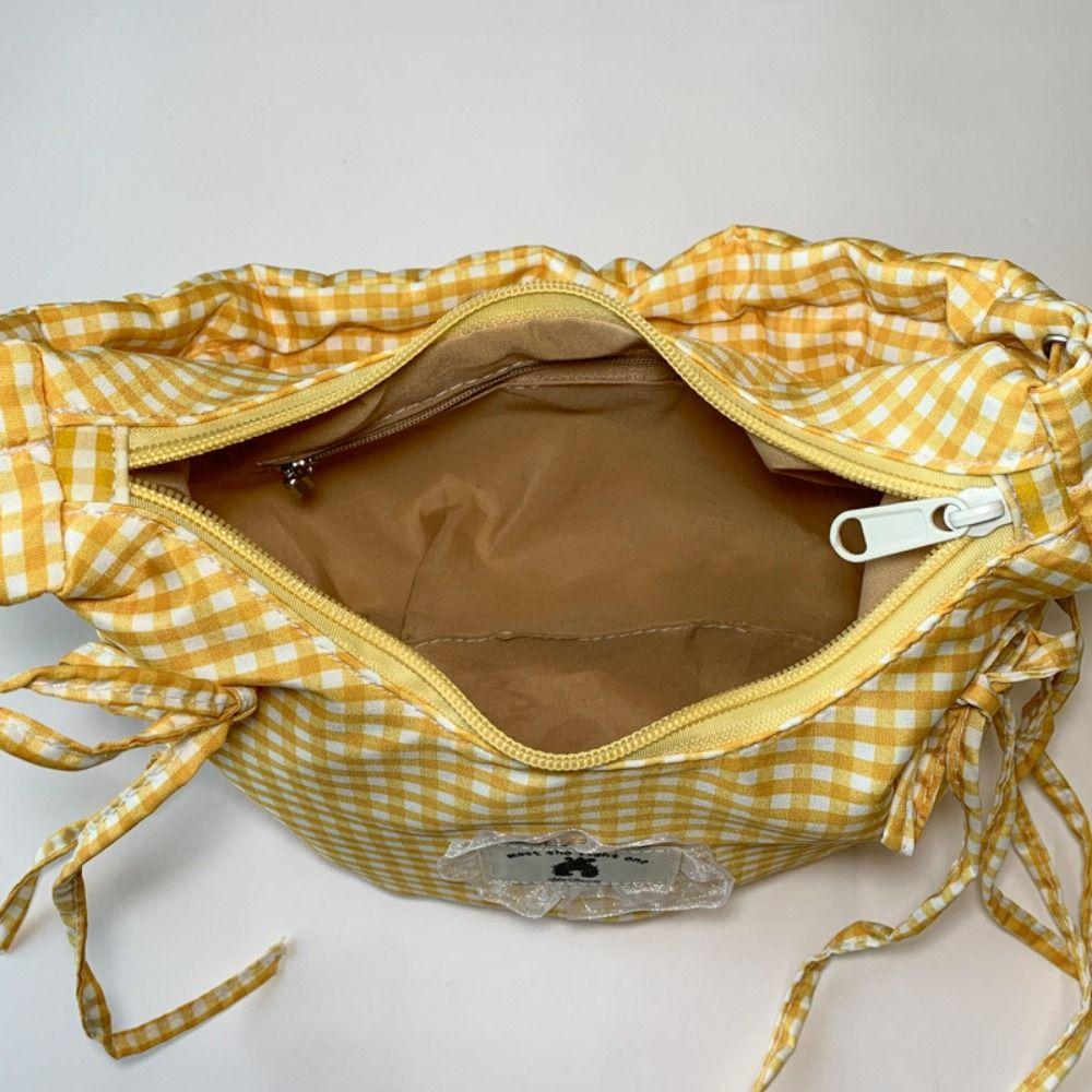 Pleated Bow Shoulder Bag Ruffles Underarm Bag All Match Plaid Armpit Bag  Handbags