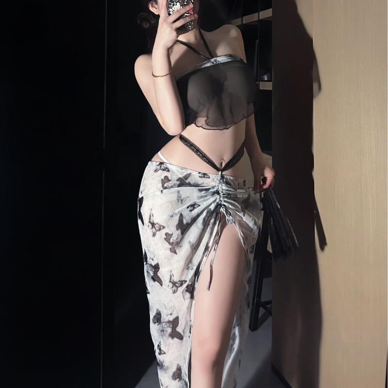 Sex underwear women's sexy ink butterfly print belly pocket pure desire uniform temptation