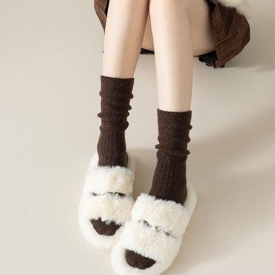 Women's Mid-Calf Warm Wool Socks: Thick, Versatile Solid Color Knitted Korean Style