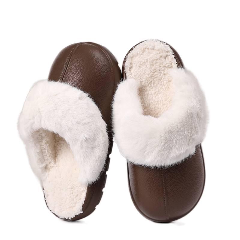 Wodoodporne bawełniane kapcie dla kobiet, gruba podeszwa EVA, półzakryte, do noszenia wewnątrz i na zewnątrz, antypoślizgowe, wodoodporne, zimowe ciepłe bawełniane z podszewką z polaru