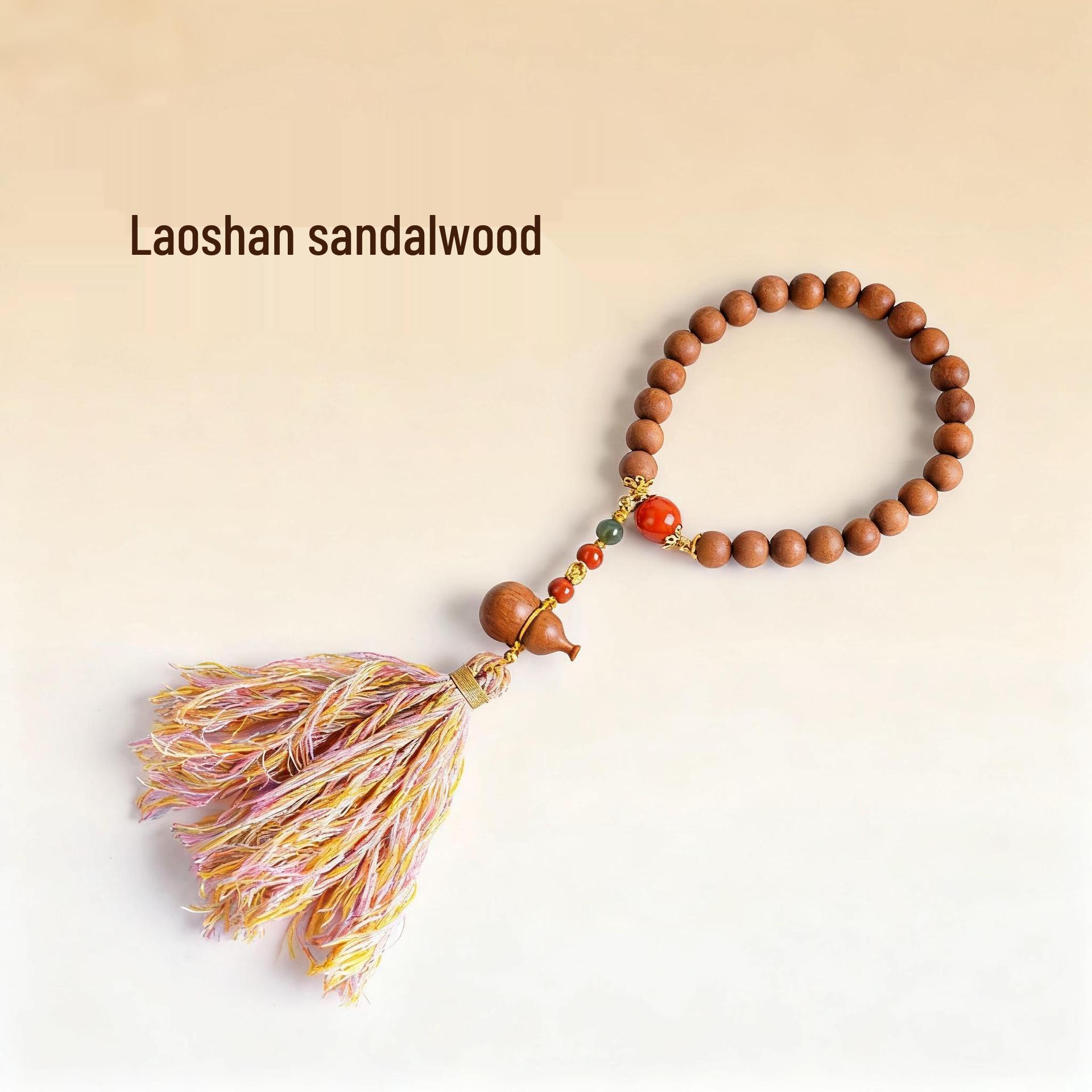 Eastern Chinese Sandalwood & Hetian Jade Gourd Bracelet for Women