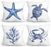4Pcs Sea Life Coastal Throw Pillow Covers ,Decorative Pillows For Couch Sofa Living Room Bedroom, Starfish Turtle Crab Decor