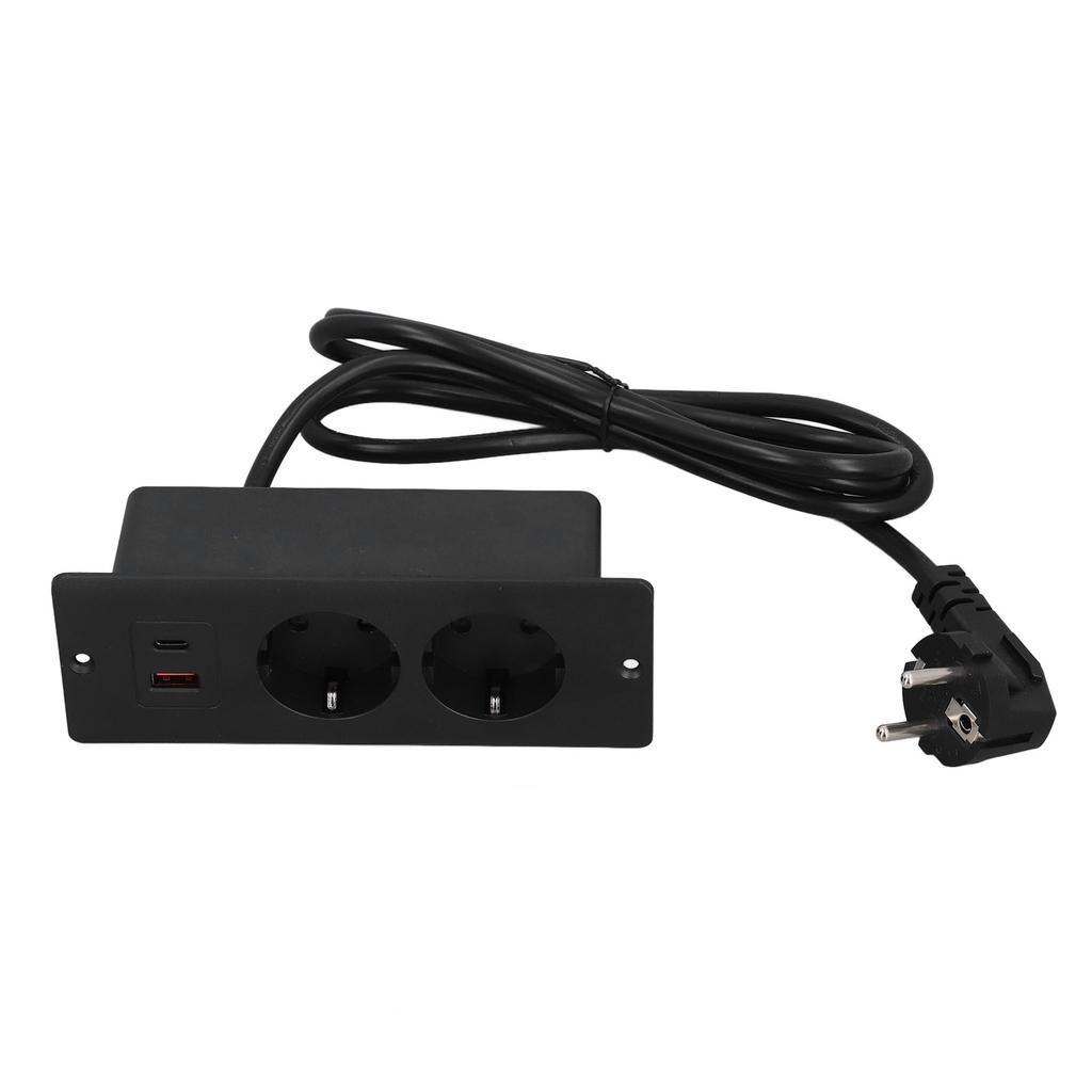 Recessed Socket 2 Outlets with PD20W USB C USB A Port Embedded Furniture Power Strip 1.5m Cord
