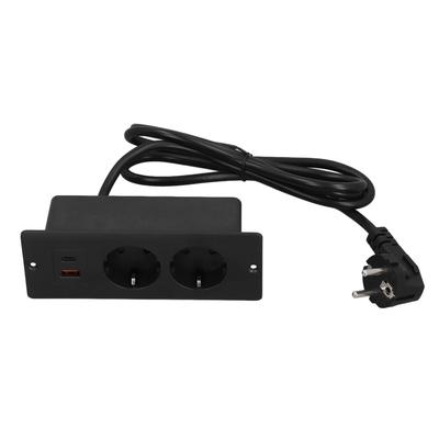 Einbausteckdose 2 Steckdosen mit PD20W USB C USB A Anschluss Eingebettete Möbelsteckdosenleiste 1,5 m Kabel