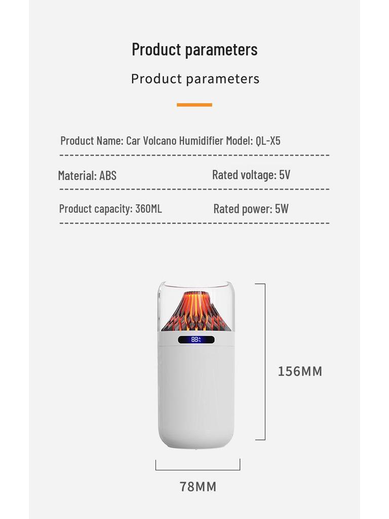 Volcano USB Aromatherapy Humidifier: Compact, Rechargeable, Digital Display