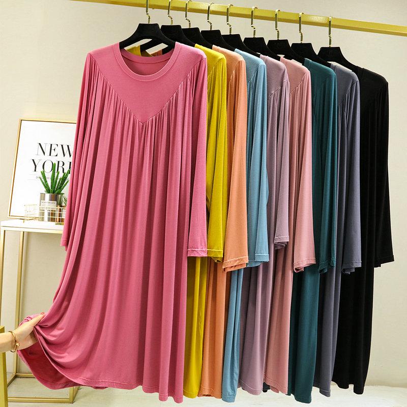 V-Neck Pleated Modal Cotton Long Nightdress - Women's Spring/Summer 2022 Collection