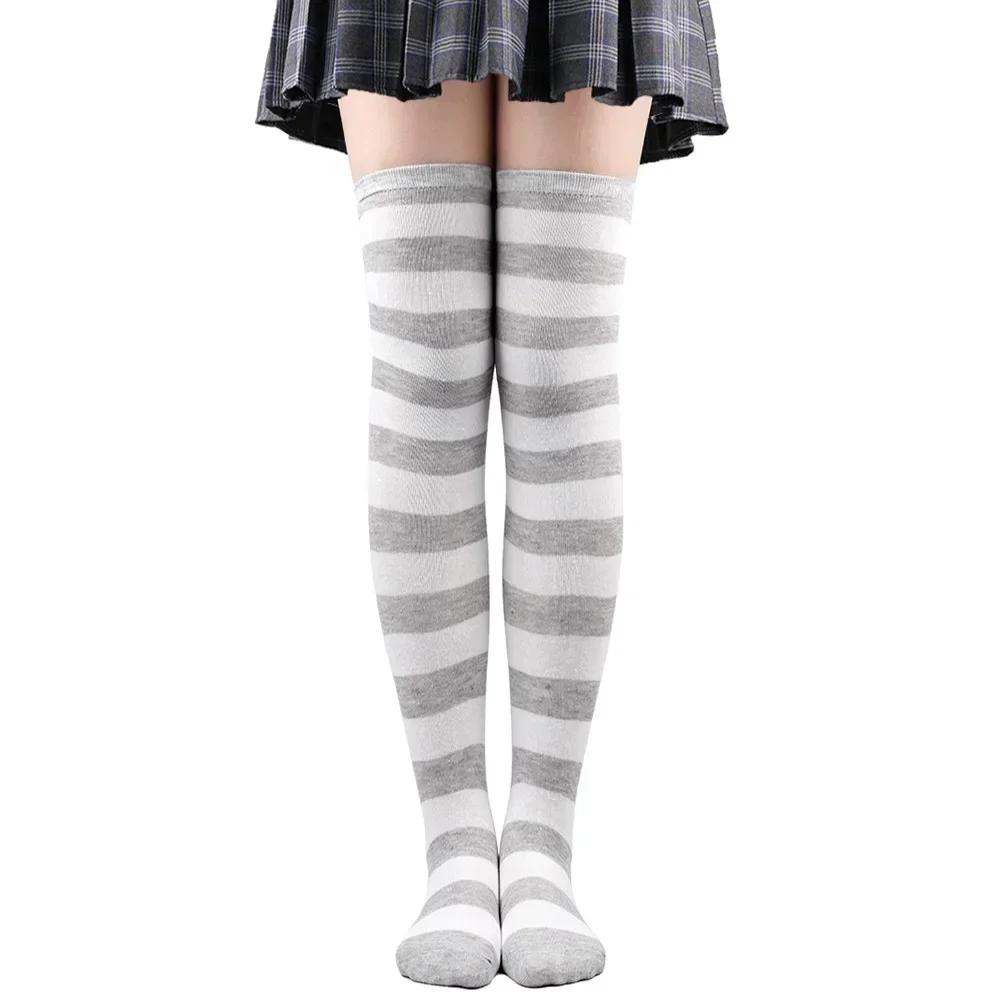 Long Socks Womens Over Above Knee Striped Thigh High Stockings Polka Dot Ladies Black White Pink Cosplay Lolita Harajuku Y2k