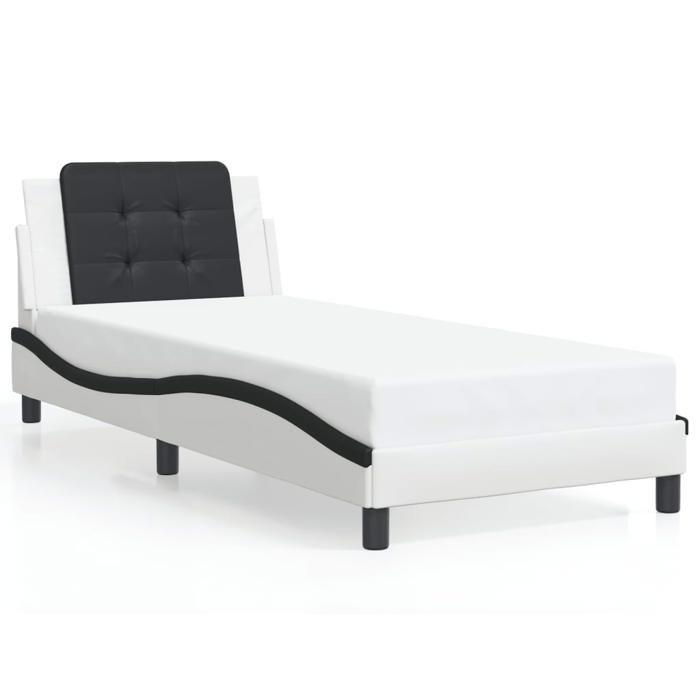 VidaXL Bed Frames with Headboard, Upholstered Bed, Single Bed, Adult Bedroom Interior Bed, White and Black 3208148