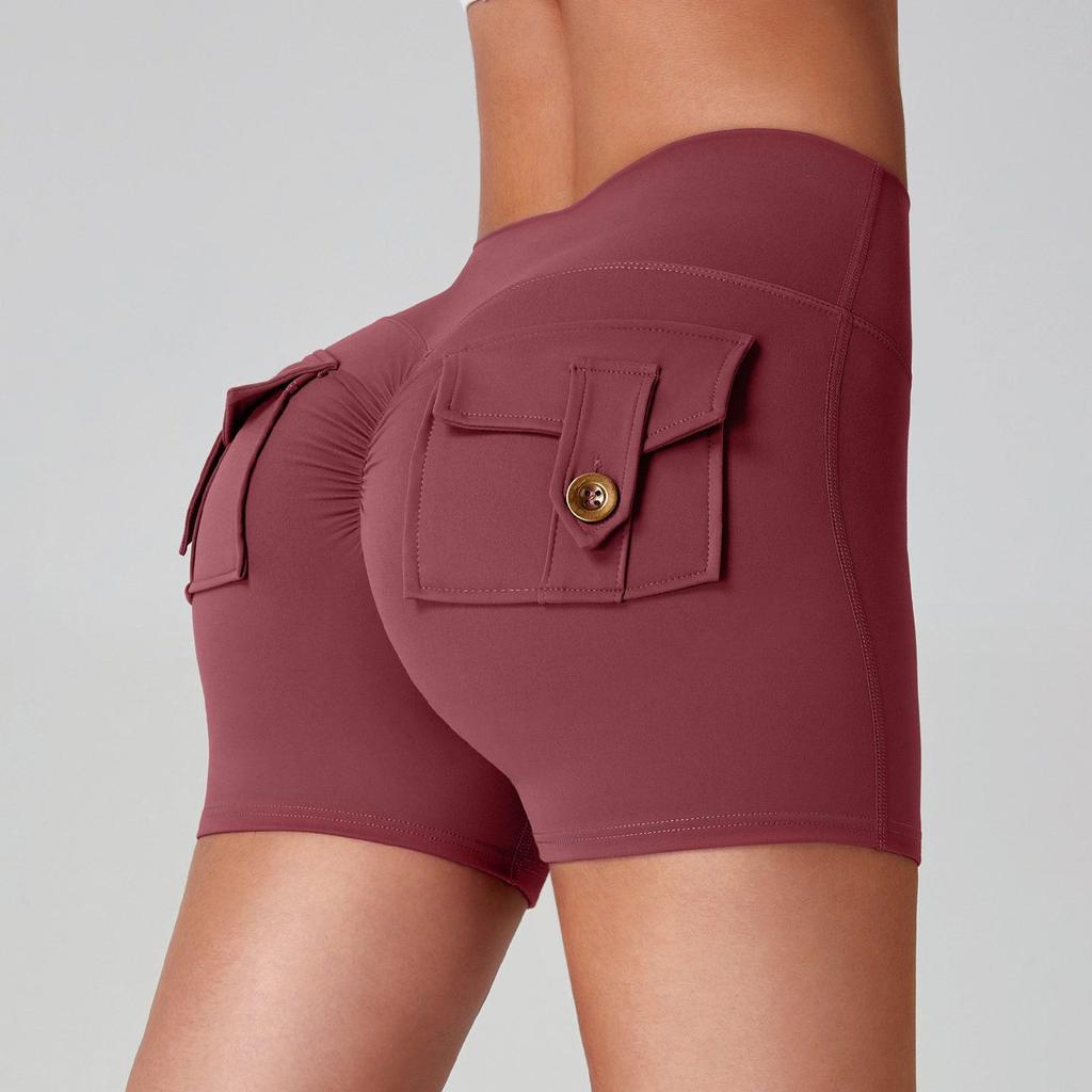 Women's High Waist Peach Butt Yoga Shorts with Pocket - Quick-Dry, High Elastic Fitness Running Pants