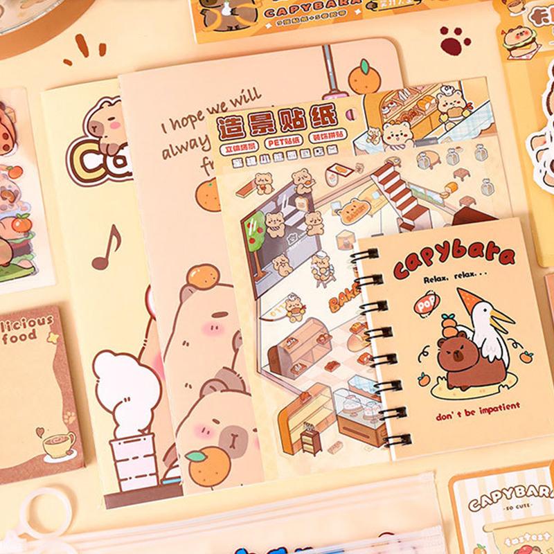 Kawaii Capybara Stationery Set Pencil Case With Pens Clips Rulers Sticky Note Student Back-to-school Kid Gift