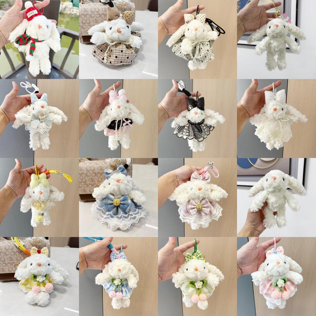 Dopamine Grid Rabbit Soft Toy Keyring With Colorful Bow For Collectors