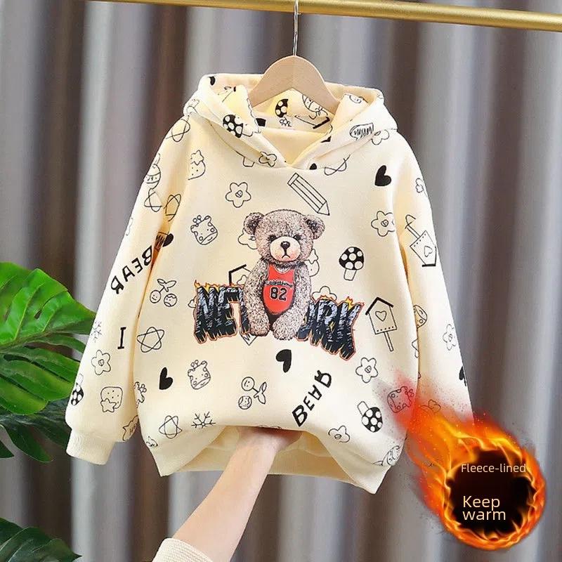 Girls' Velvet Hooded Autumn/Winter Sweatshirts – Thick, Fashionable Korean Style Casual Tops for Baby Girls