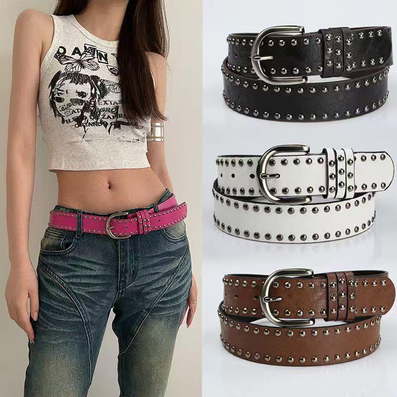 Women's Punk Belt, PU Leather: Vintage Studded Wide Belt Perfect for Jeans, Edgy Belt for Fashion-Forward Women