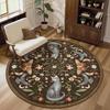 Katze Blumenmuster Runder Teppich Weich Rutschfest Wohnzimmerteppich Boho Blumenvogel-Drucke Retro Heimdekoration Bodenschutzmatte