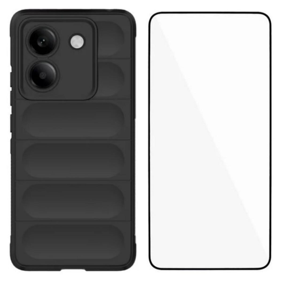 

For Xiaomi Poco M7 Pro 5G TPU Case WANLONFENG HD Series Anti Slip Phone Cover with Tempered Glass Black