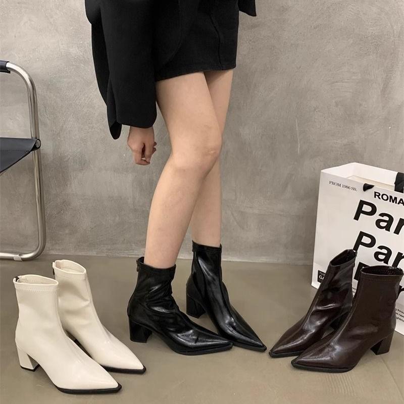 Sekcja Buty Martin Czarne Krótkie Buty Damskie Popularne Modne Krótkie Buty Gruba Podeszwa Lekki Luksus Buty Na Wysokim Obcasie