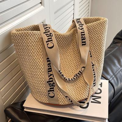 Bolso de paja tejido a mano para mujer, gran capacidad, nuevo, para vacaciones de verano, playa, seaside, bolso cubo para el día a día