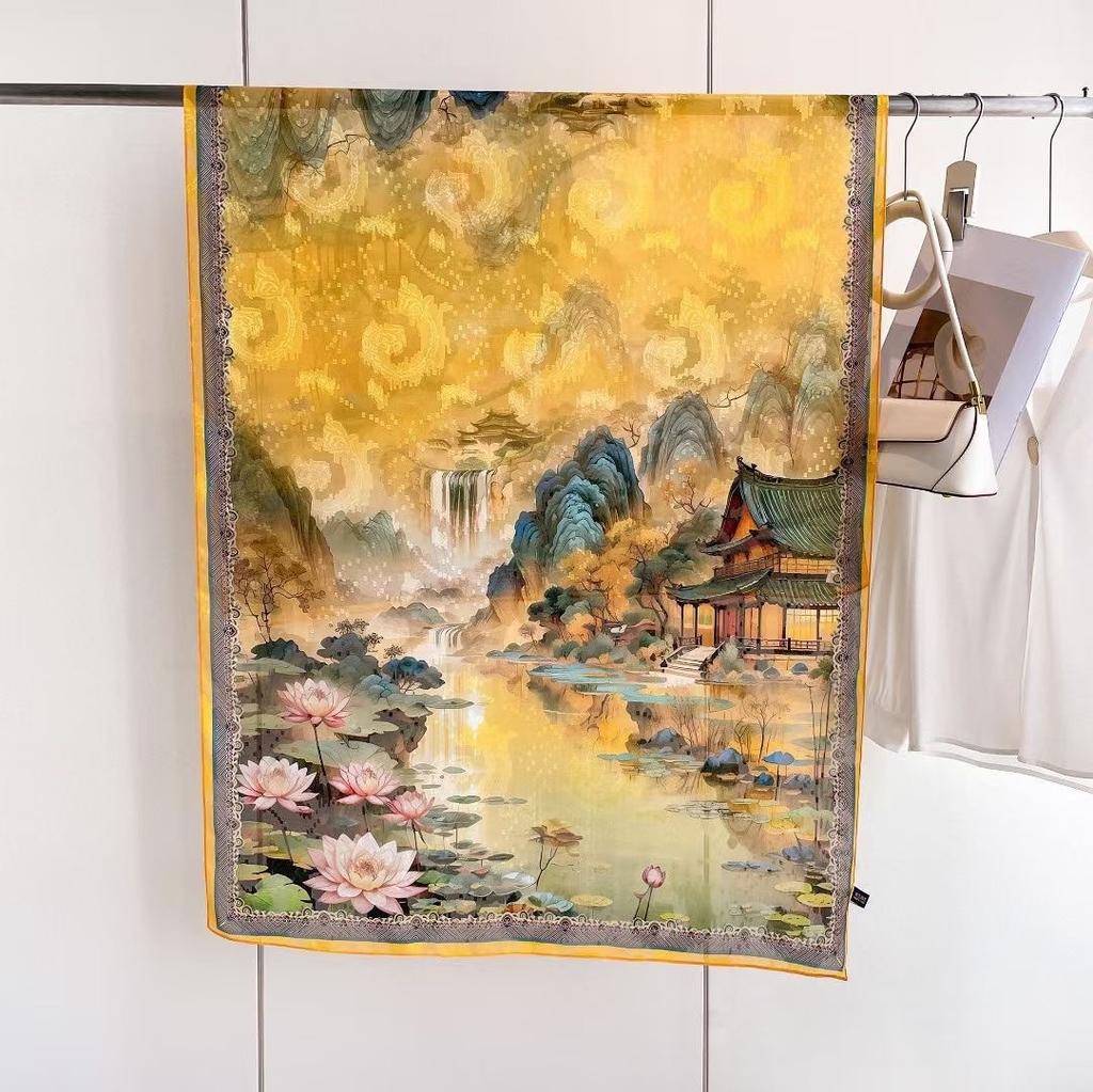 New Style  Thin Chinese Style Jacquard High-end  Versatile Double-sided High-end Silk Scarf