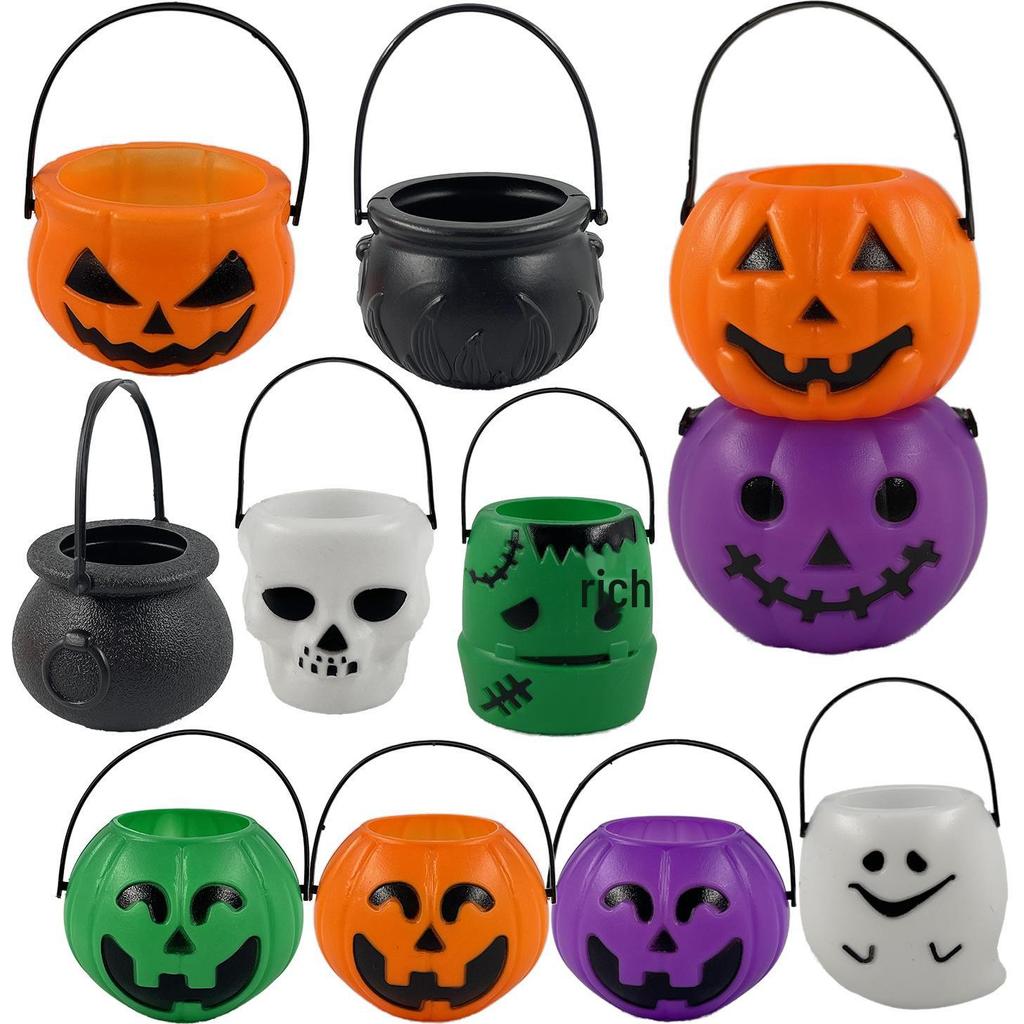 Halloween Pumpkin & Ghost Buckets: Witch, Purple Pumpkin, Skull Decorations
