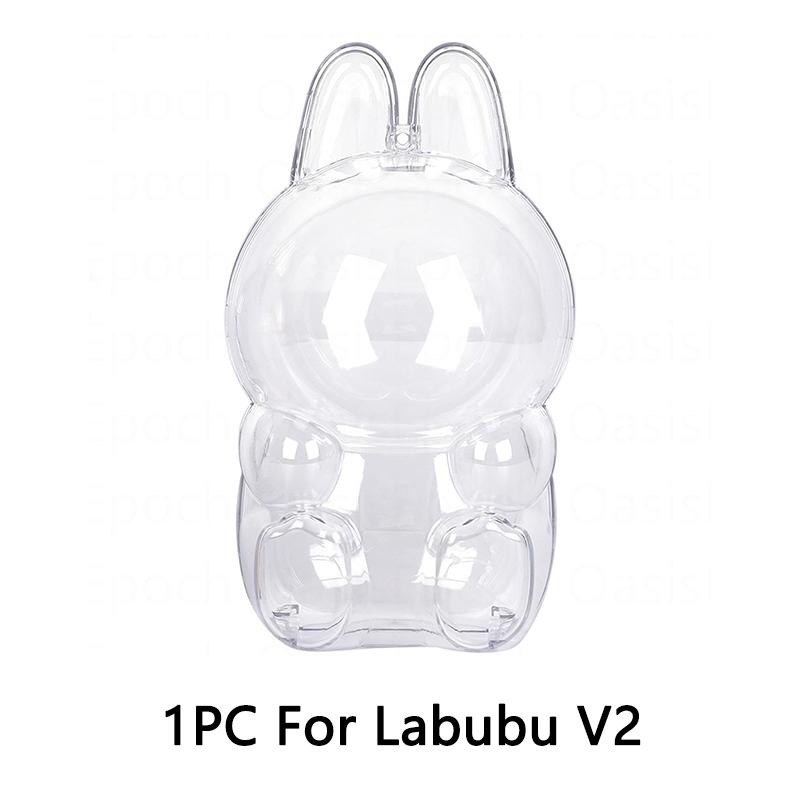 

For Labubu Transparent Protective Cover V1/V2/V3/V4 Acrylic Display Case Dust Display Organizer Doll Accessories With Keychain Set