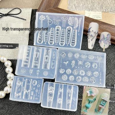 High-Transparency Lotus Fish Plate Nail Art Mold with Wealth God Embossed Neon Decoration