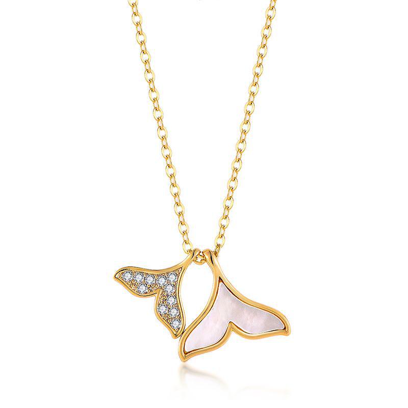 S925 Sterling Silver Mermaid Tail Shell Necklace with Diamond Inlaid Pendant - Fashionable Women s Jewelry 925 Sterling Silver
