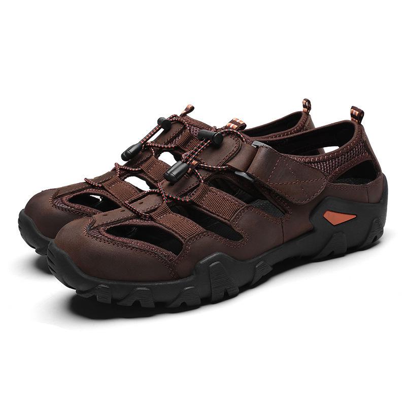 Men's Outdoor Breathable Closed-Toe Leather Sandals - Comfortable, Large Size, Cross-Border Summer Beach Shoes