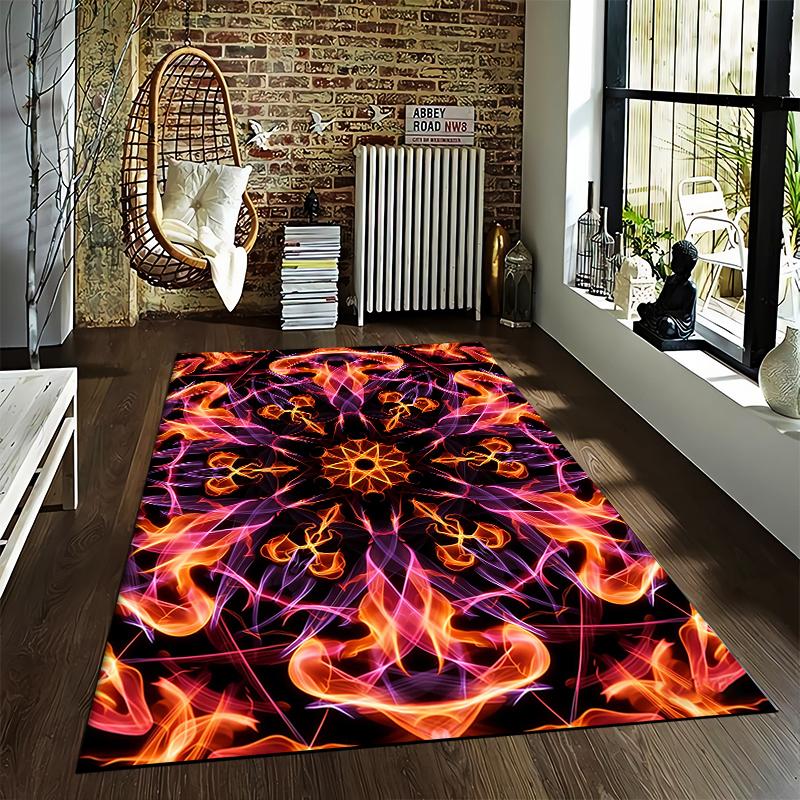 Colorful Abstract Flame Pattern Carpet with Symmetrical Design Suitable for use as an anti-slip for living room bedroom sofas